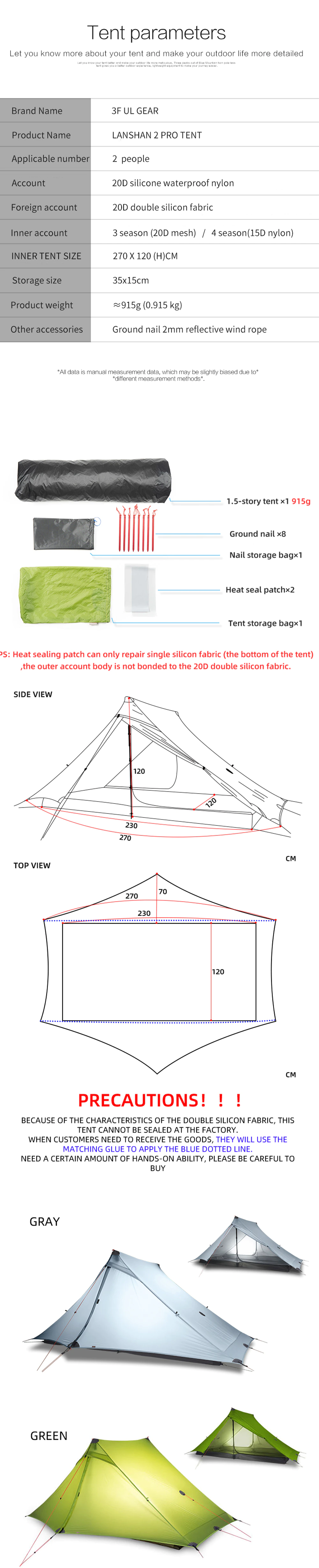 Cheap Goat Tents 3F UL GEAR LanShan 2 pro Tent 2 Person Outdoor Ultralight Camping Tent 3 Season Professional 20D Nylon Both Sides Silicon Tent Tents 